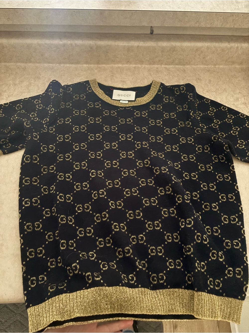 Gucci Black Knit Sweater with Gold GG Pattern